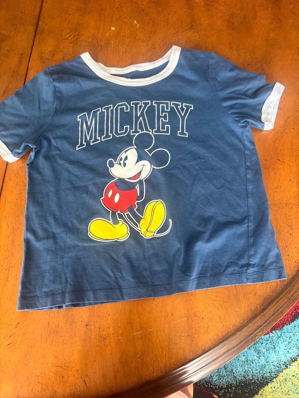 Disney Mickey Mouse Graphic T-Shirt Size S Blue White Ringer Cotton